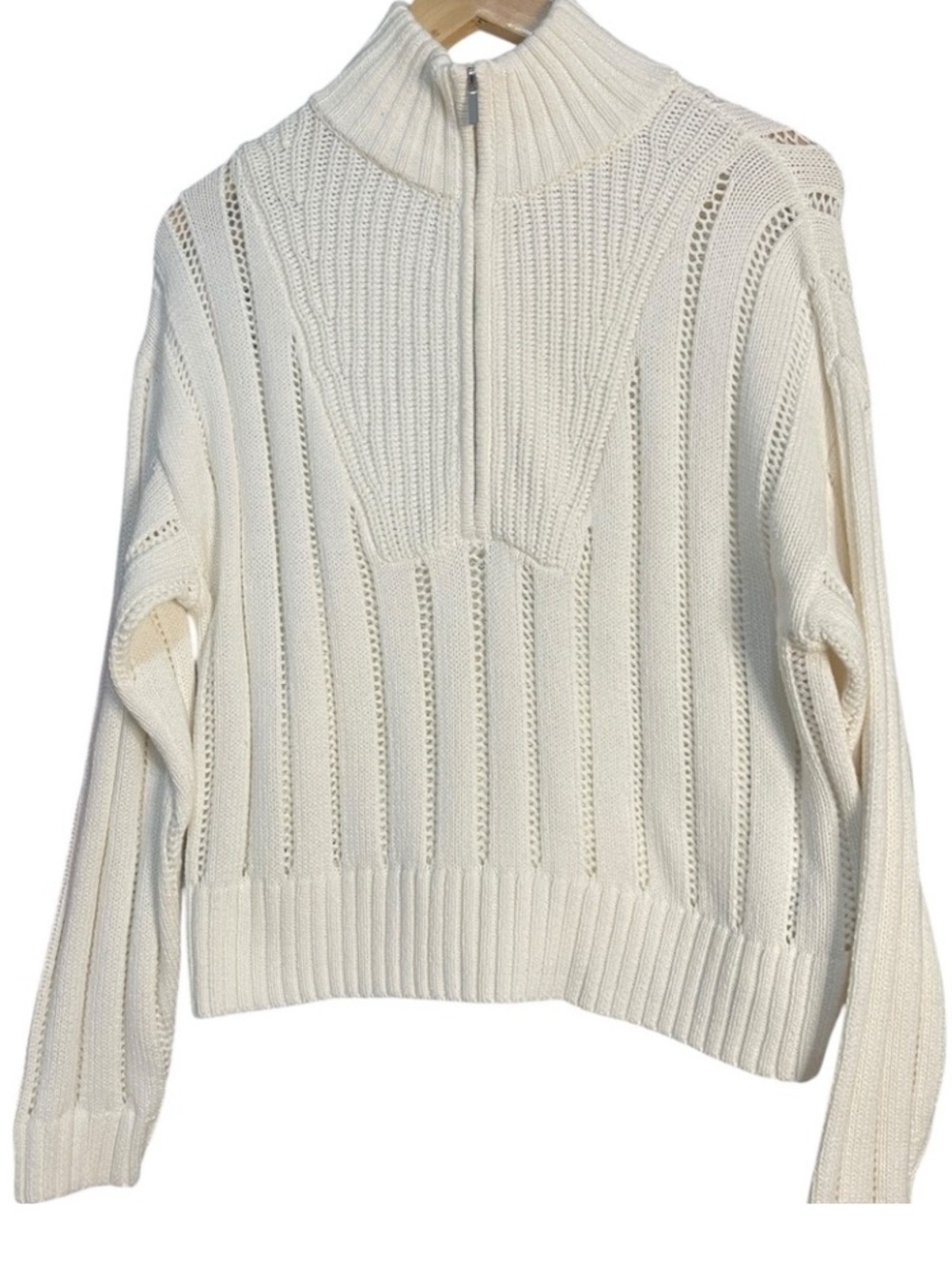 Chunky Quarter-Zip Knit Sweater - Cream — Sz L - A New Day